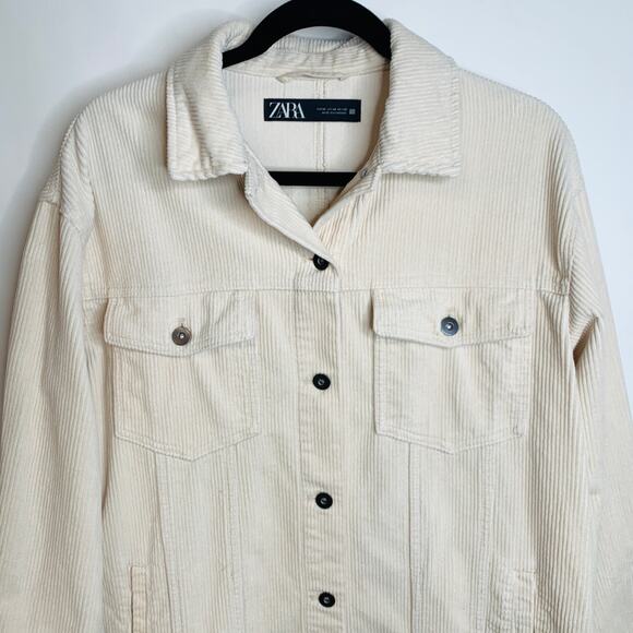 Zara Corduroy Duster Shacket Jacket Sz Medium Cream - Picture 3 of 7